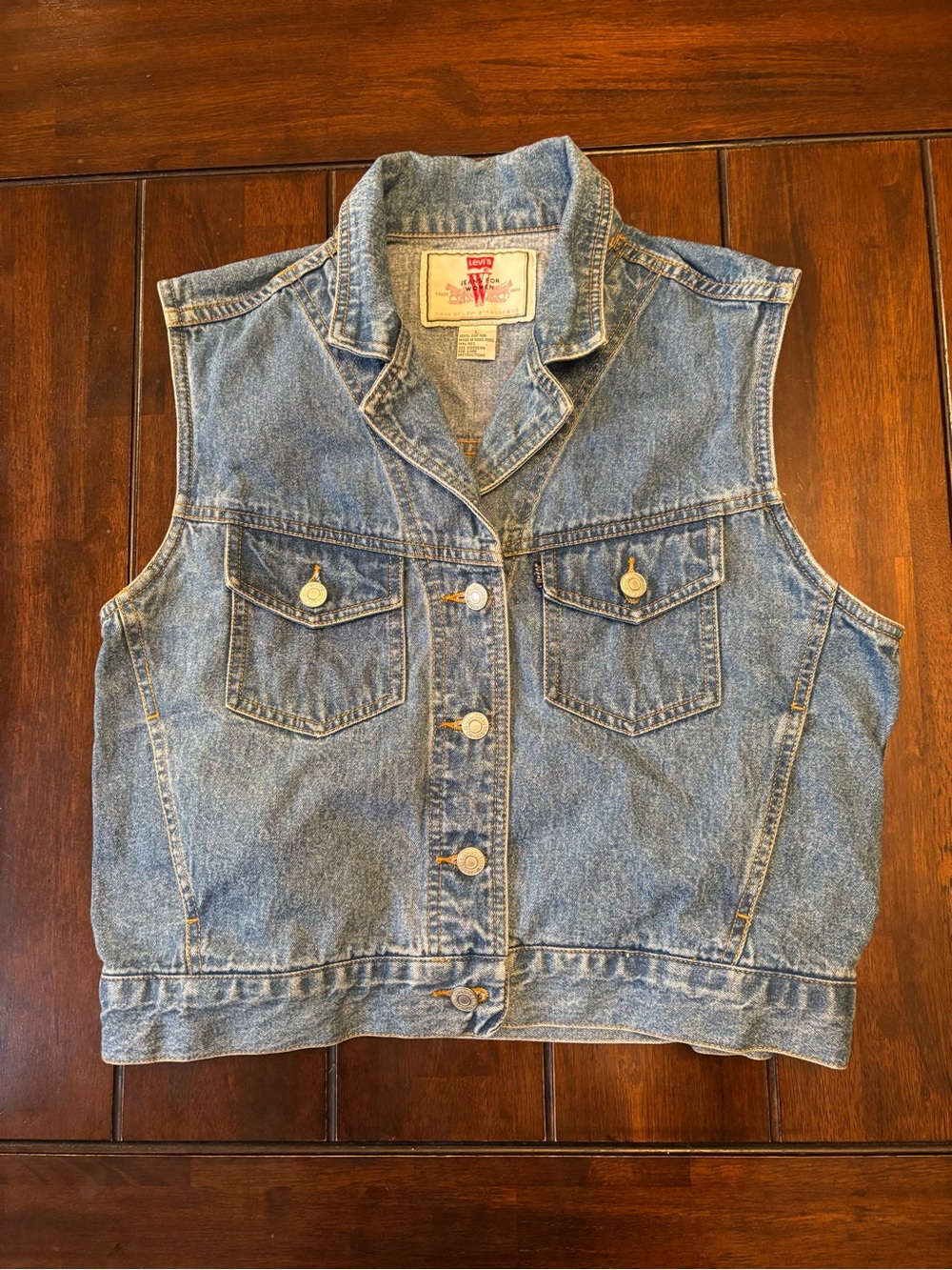 Levi's Vintage 90’s Denim Blue Jean Vest - Women's Jean Jacket Black Tag Levi L